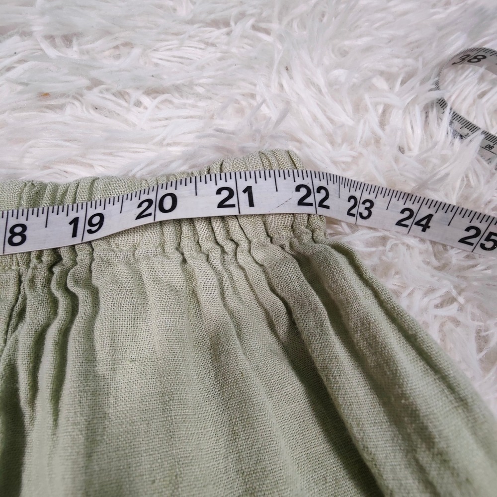 FLAX Linen Midi Skirt Green Elastic PullOn ALine Lagenlook Cottagecore Granola L - Picture 7 of 9